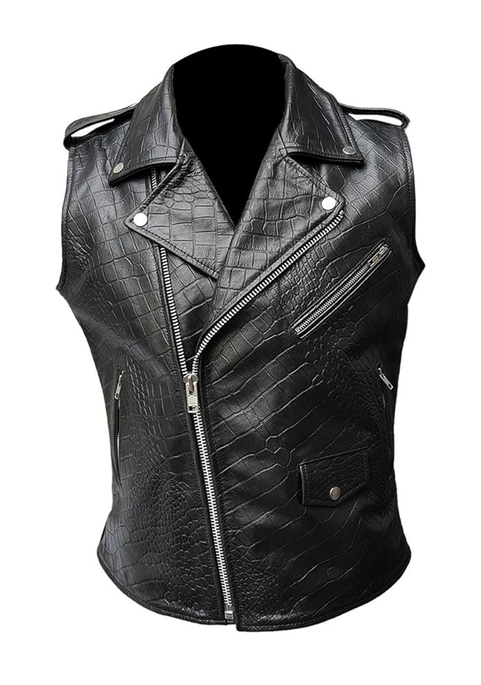 Real Mens Black Alligator/Crocodile Leather Sleeveless